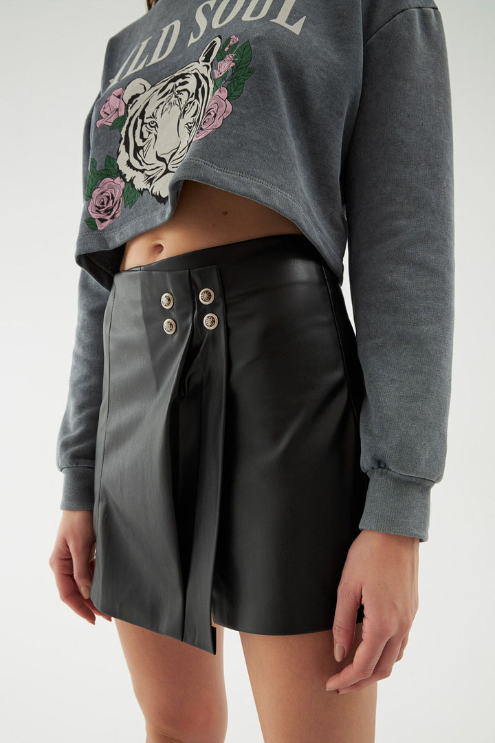 Mini Leather Short Skirt Black