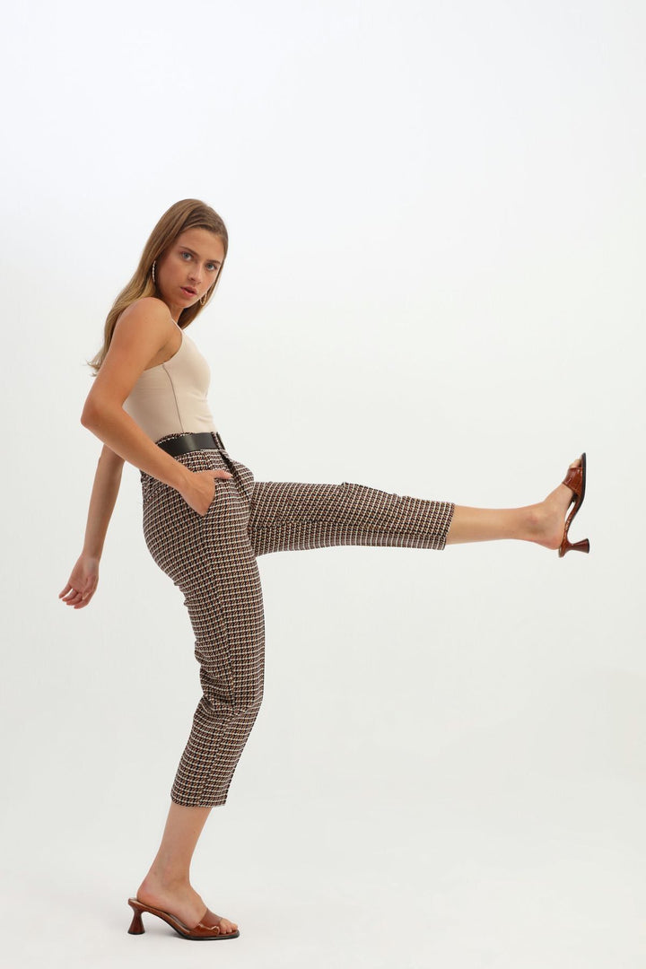 Striped Belted Trousers Brown