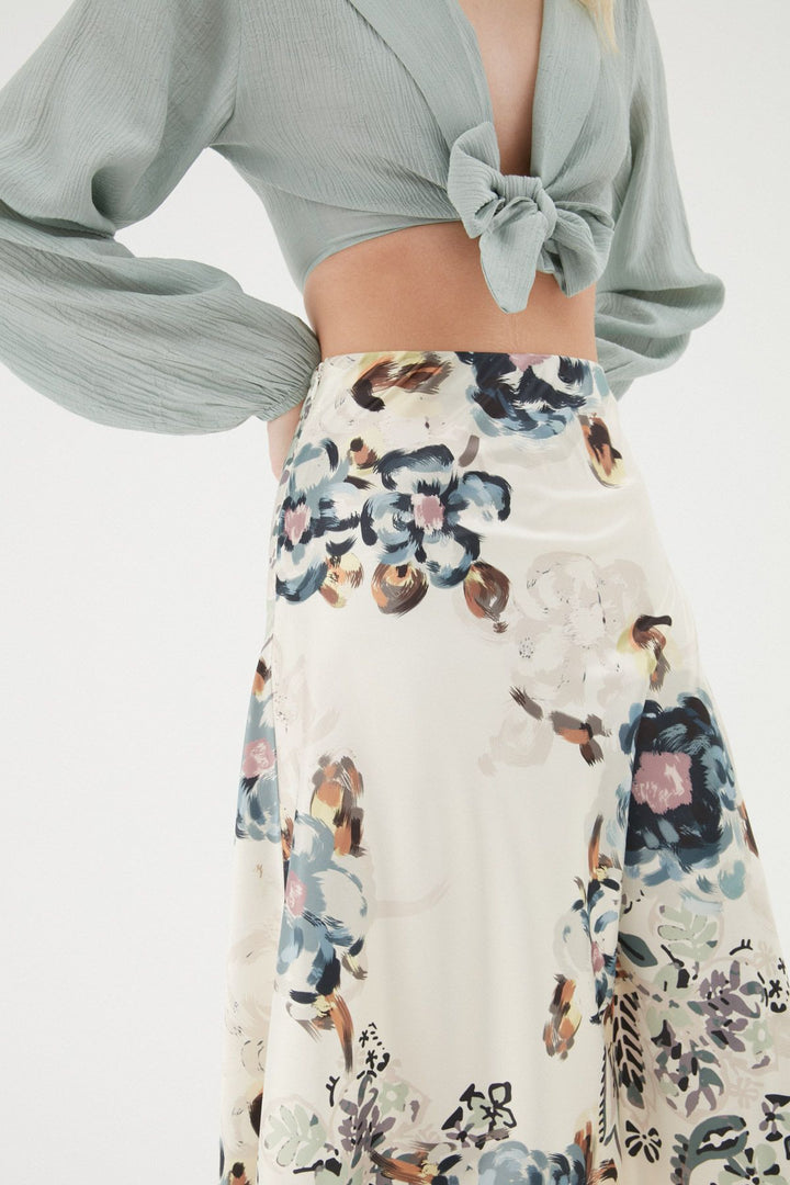 Patterned Satin Skirt Ecru