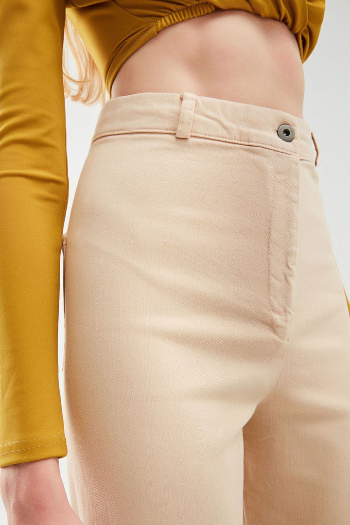Yüksek Bel Gabardin Pantolon Naturel