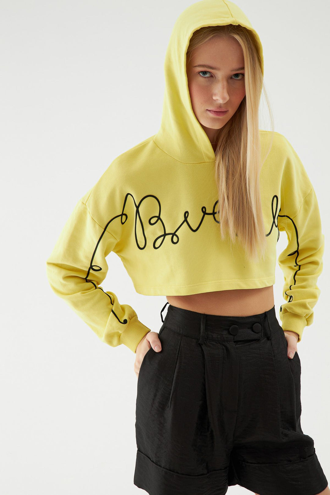 Hooded Crop Sweatshirt Yellow