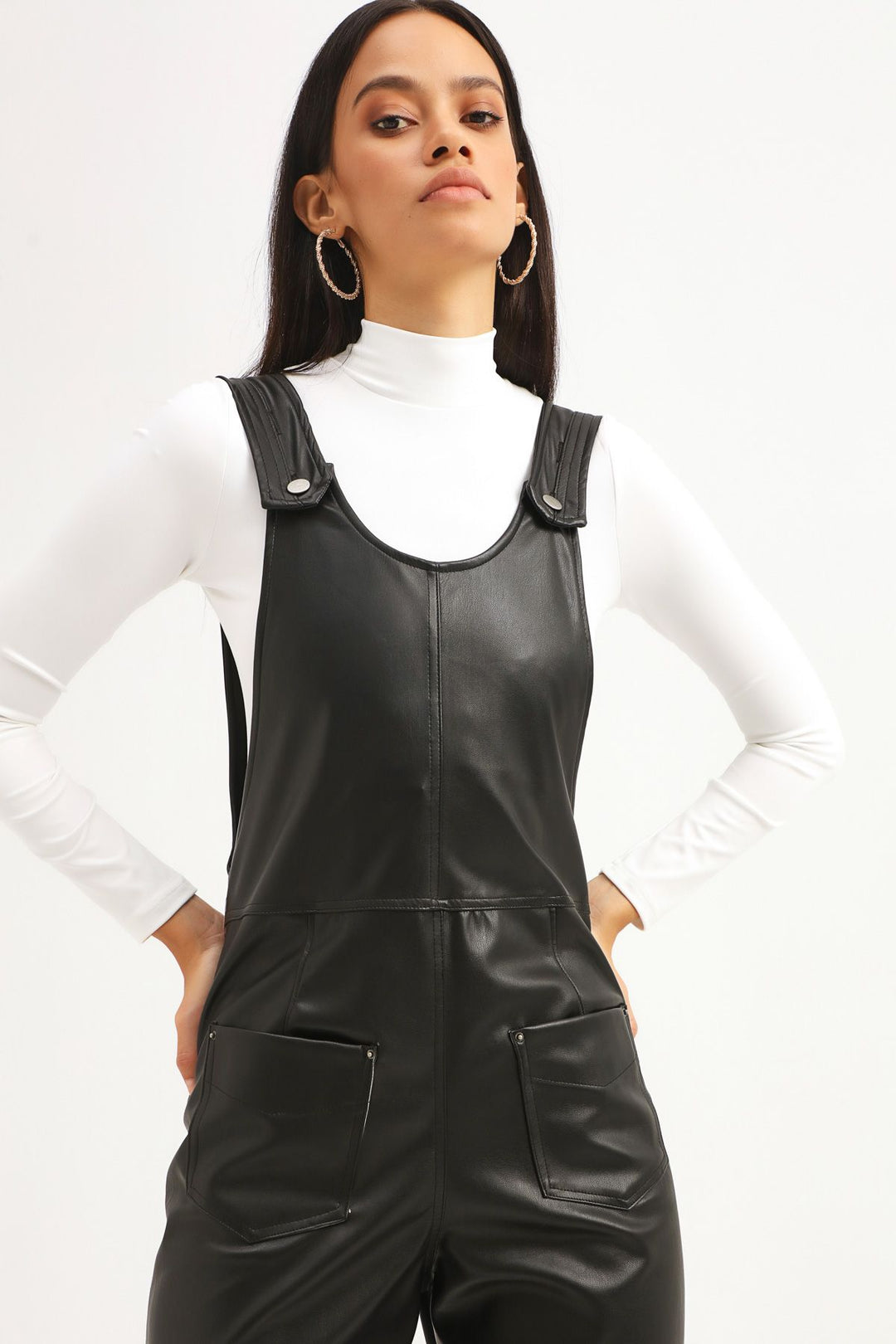 Salopet Leather Jumpsuit Black