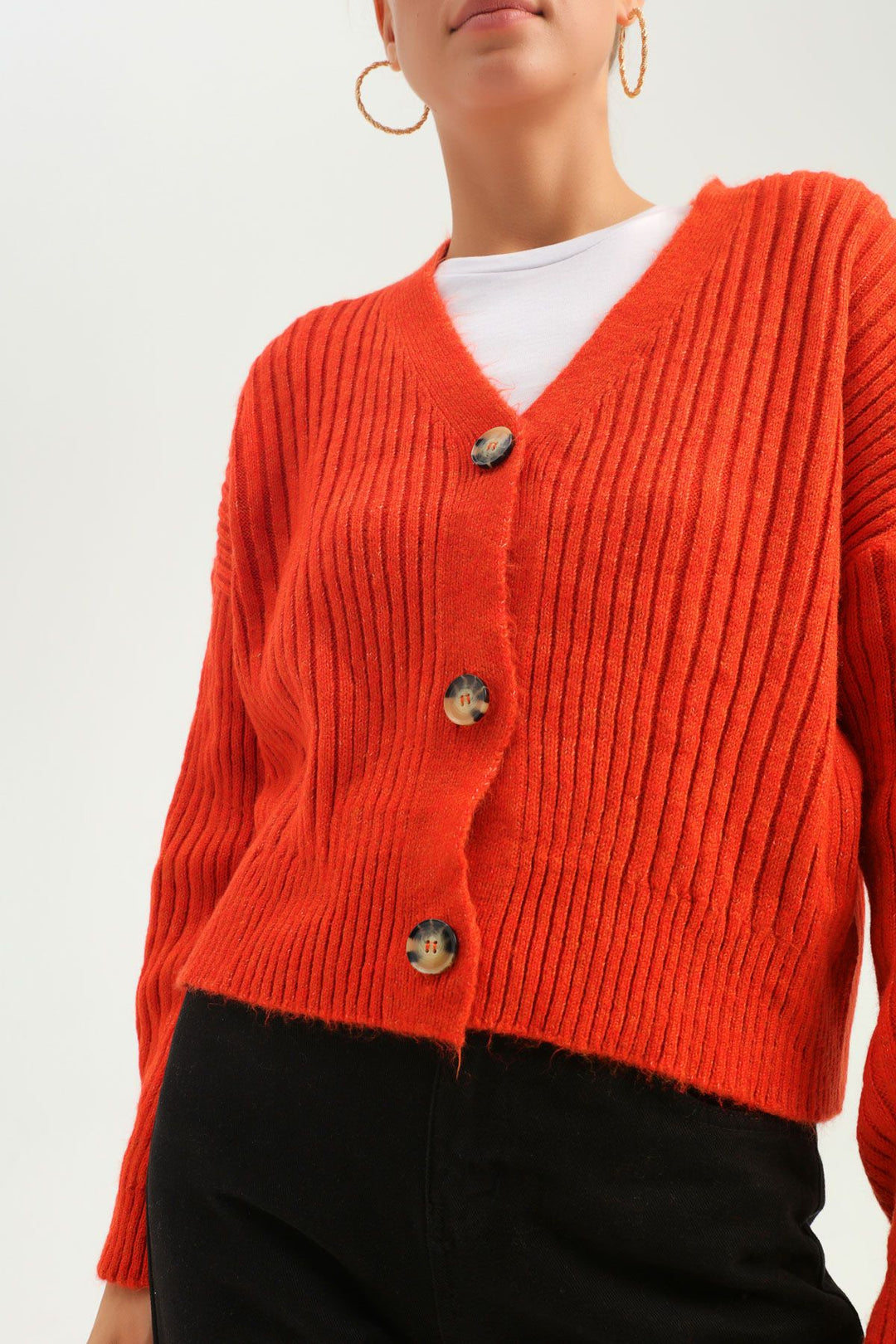 Düğmeli Hırka Turuncu