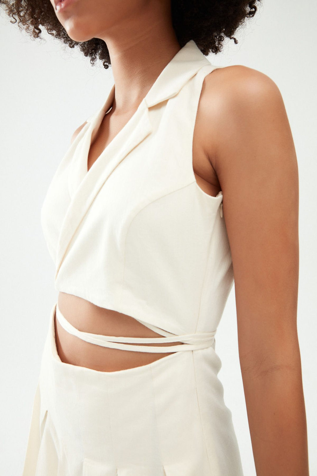 Cut Out Bağlamalı Elbise Naturel