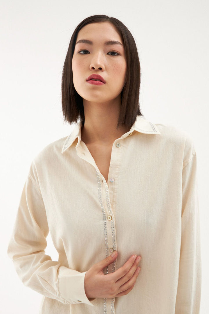 Taş Detaylı Gömlek Naturel