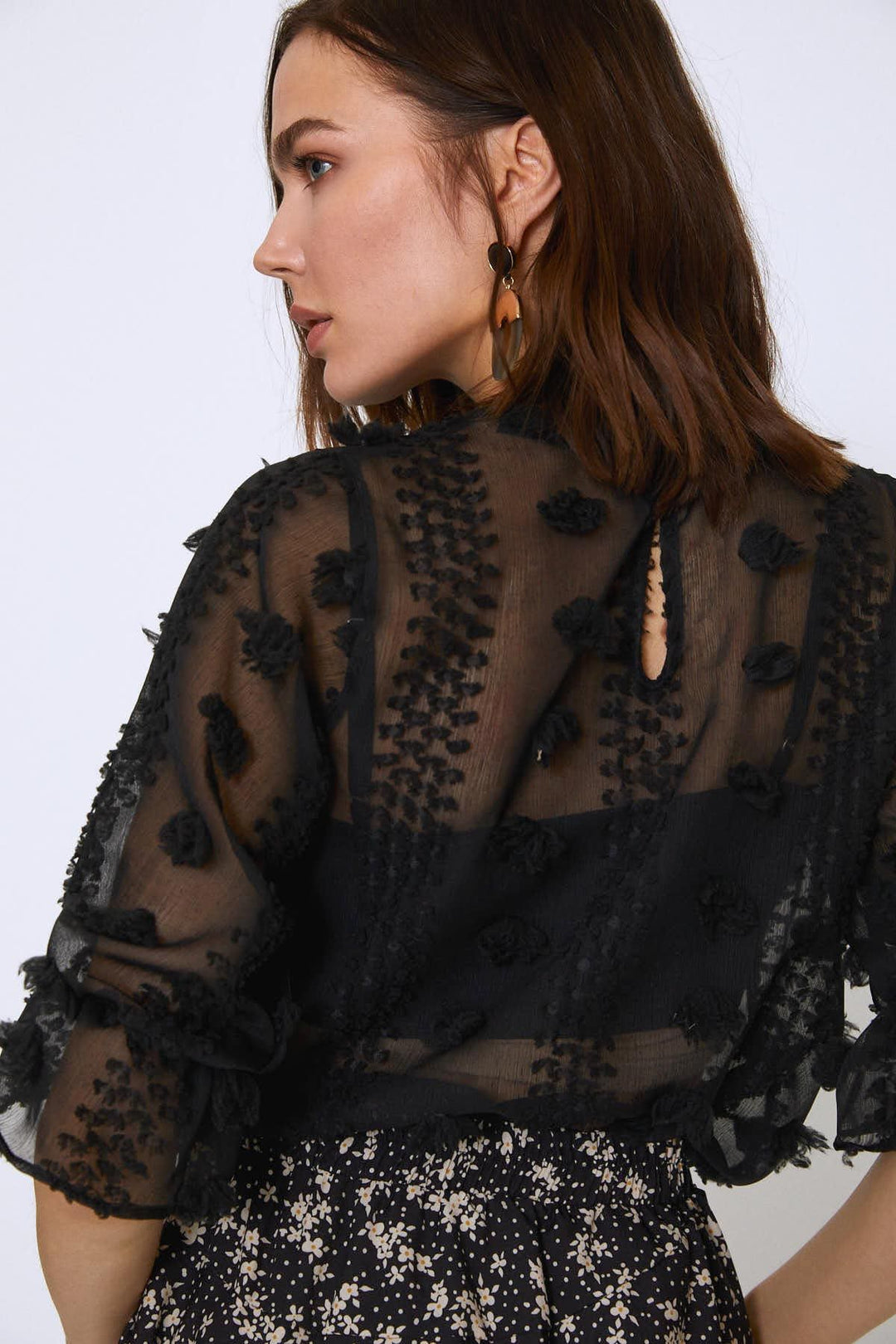 Dantelli Bluz Siyah