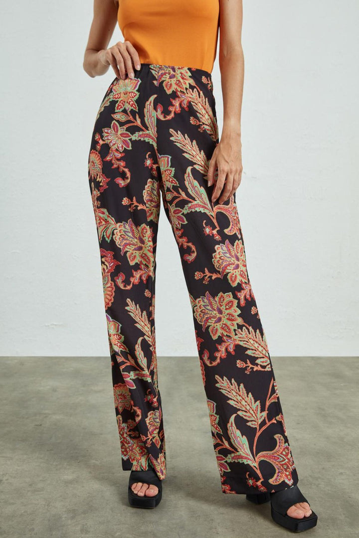 Patterned Wide Leg Trousers Black