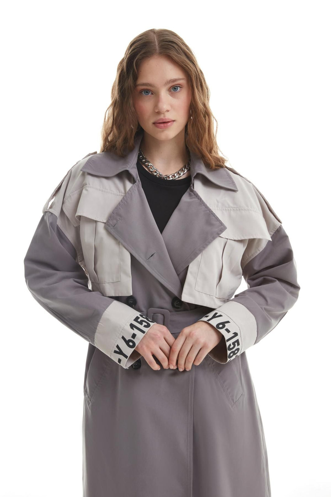 Garni Detailed Trench Coat Gray
