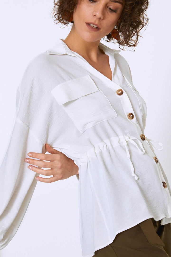 Tie Waist Pocket Shirt Ecru