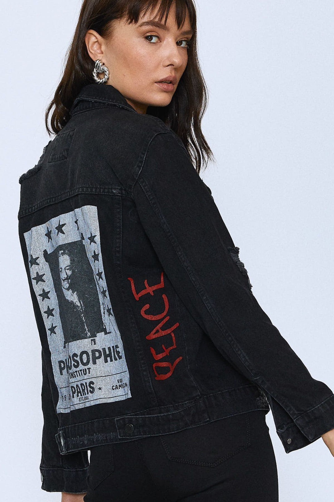 Back Printed Denim Jacket Anthracite