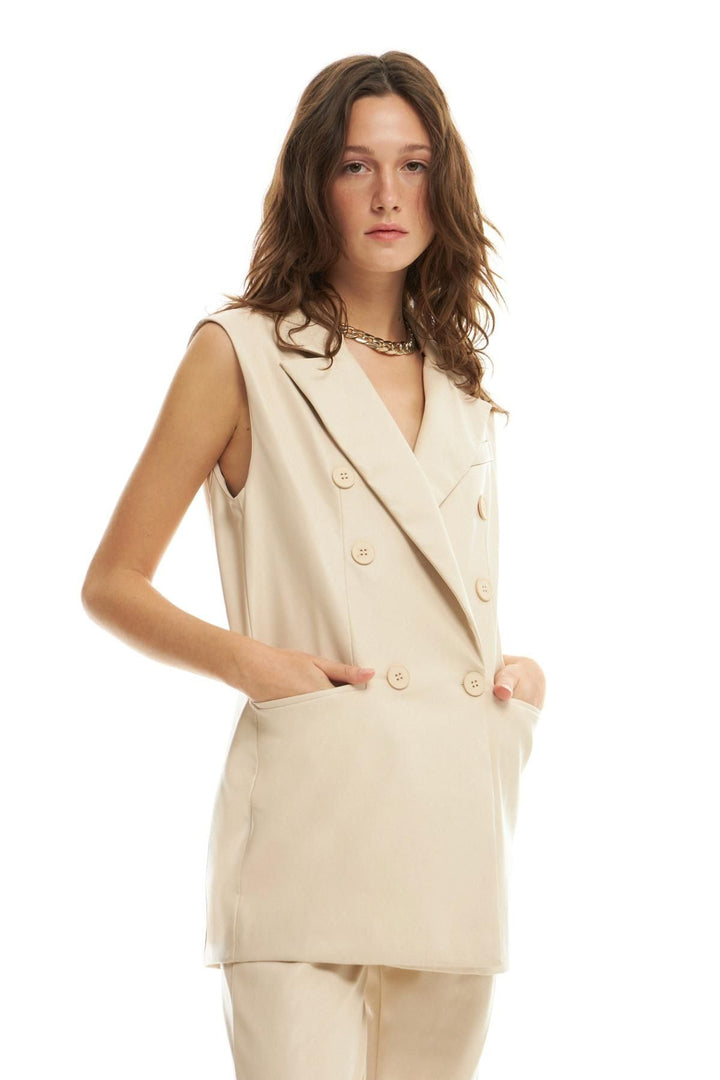 Blazer Leather Vest Jacket Stone