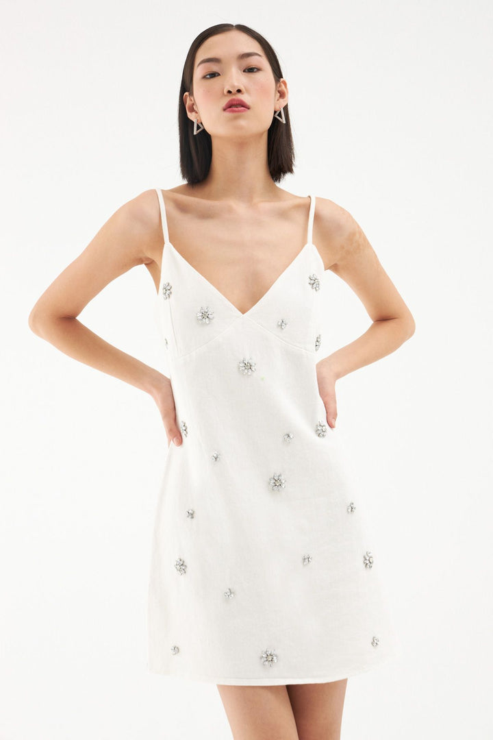 Strap Stone Accessory Dress Ecru