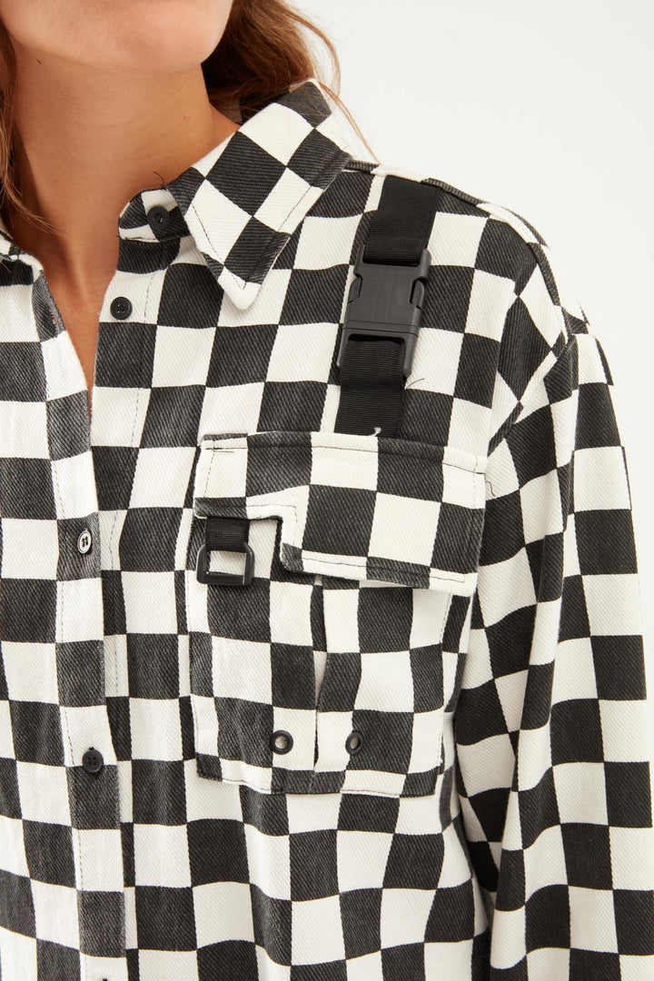 Checkered Shirt Black With Buckle Accessories