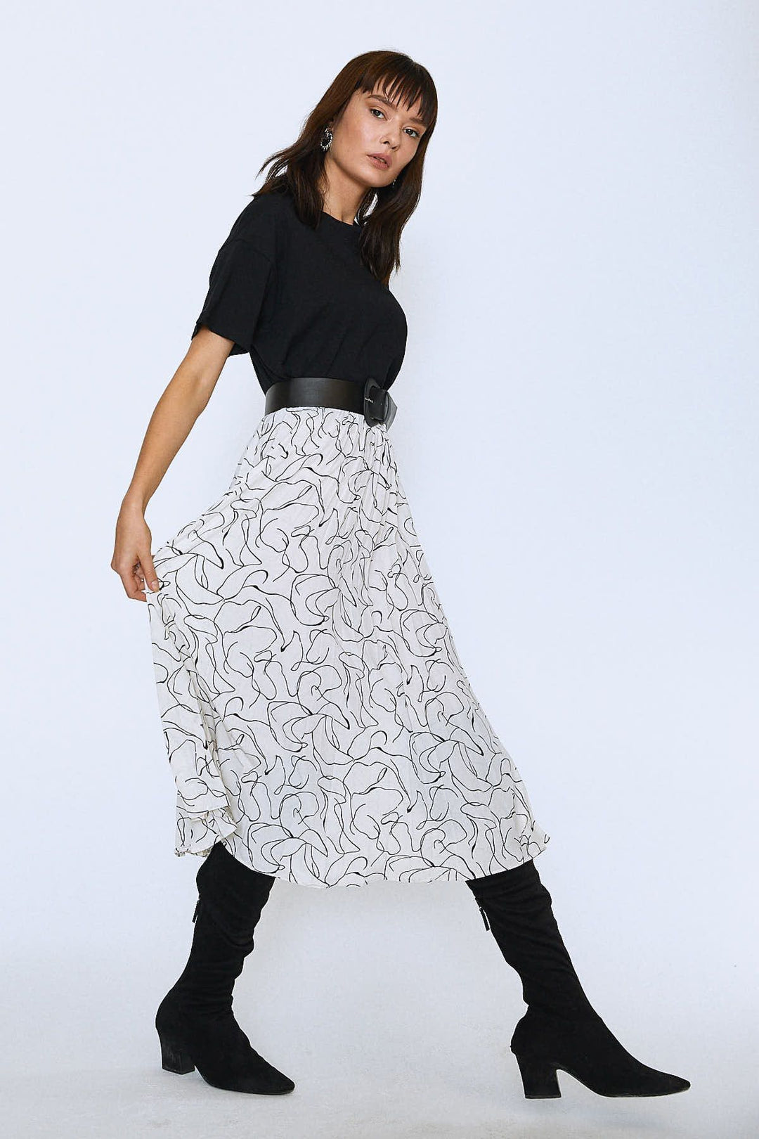 Patterned Pleated Skirt Ecru