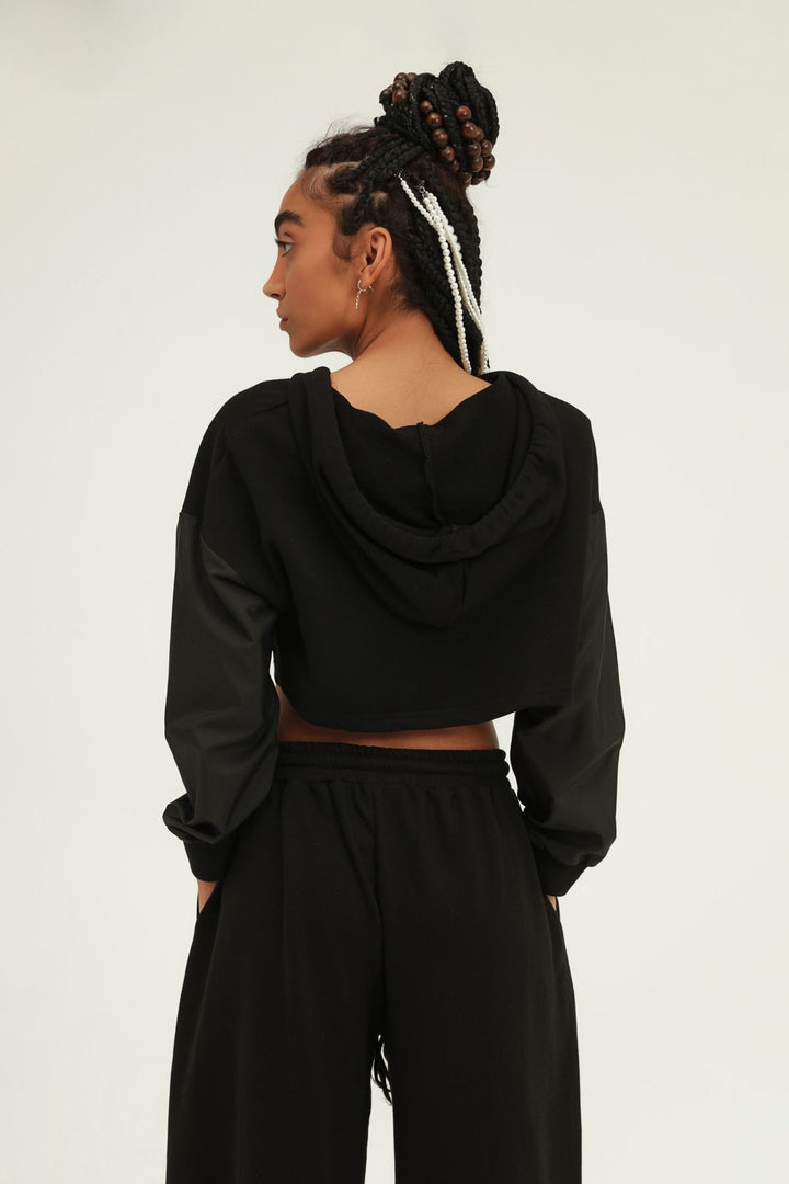 Hooded Crop Sweatshirt Black