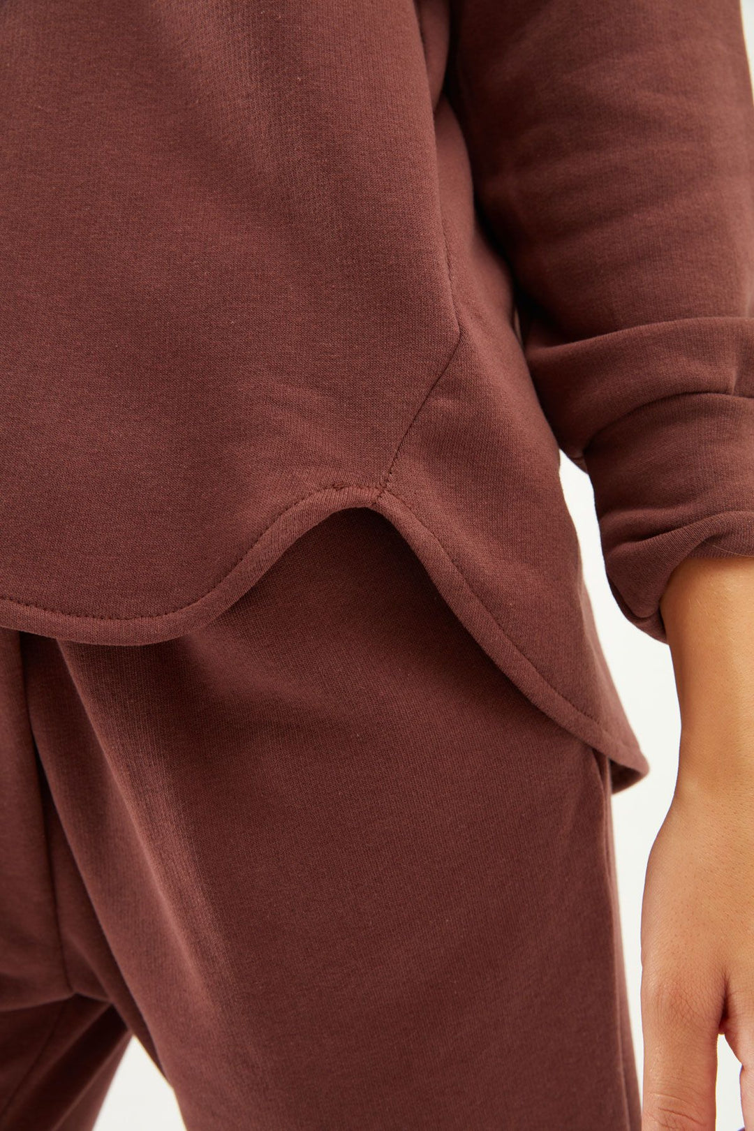 Kapüşonlu Oversize Sweatshirt Koyu Kahve