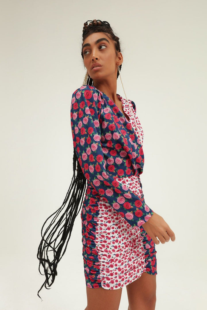 Floral Waistband Double Breasted Dress Fuchsia