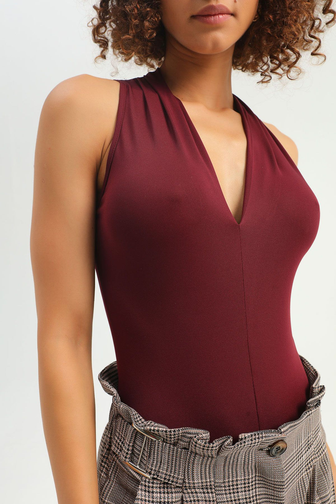 V Neck Bodysuit Claret Red