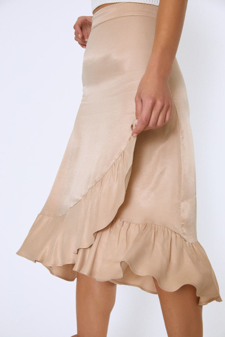 Ruffle Midi Skirt Beige
