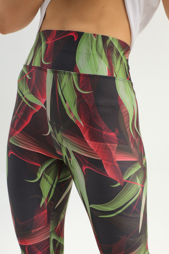 Desenli Yüksek Bel Spor Tayt Haki