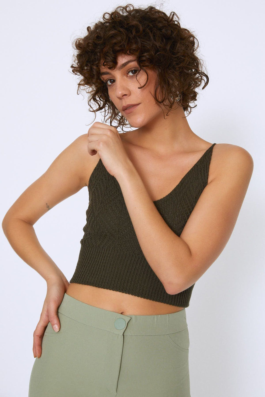 Rope Strap Crop Knitwear Khaki