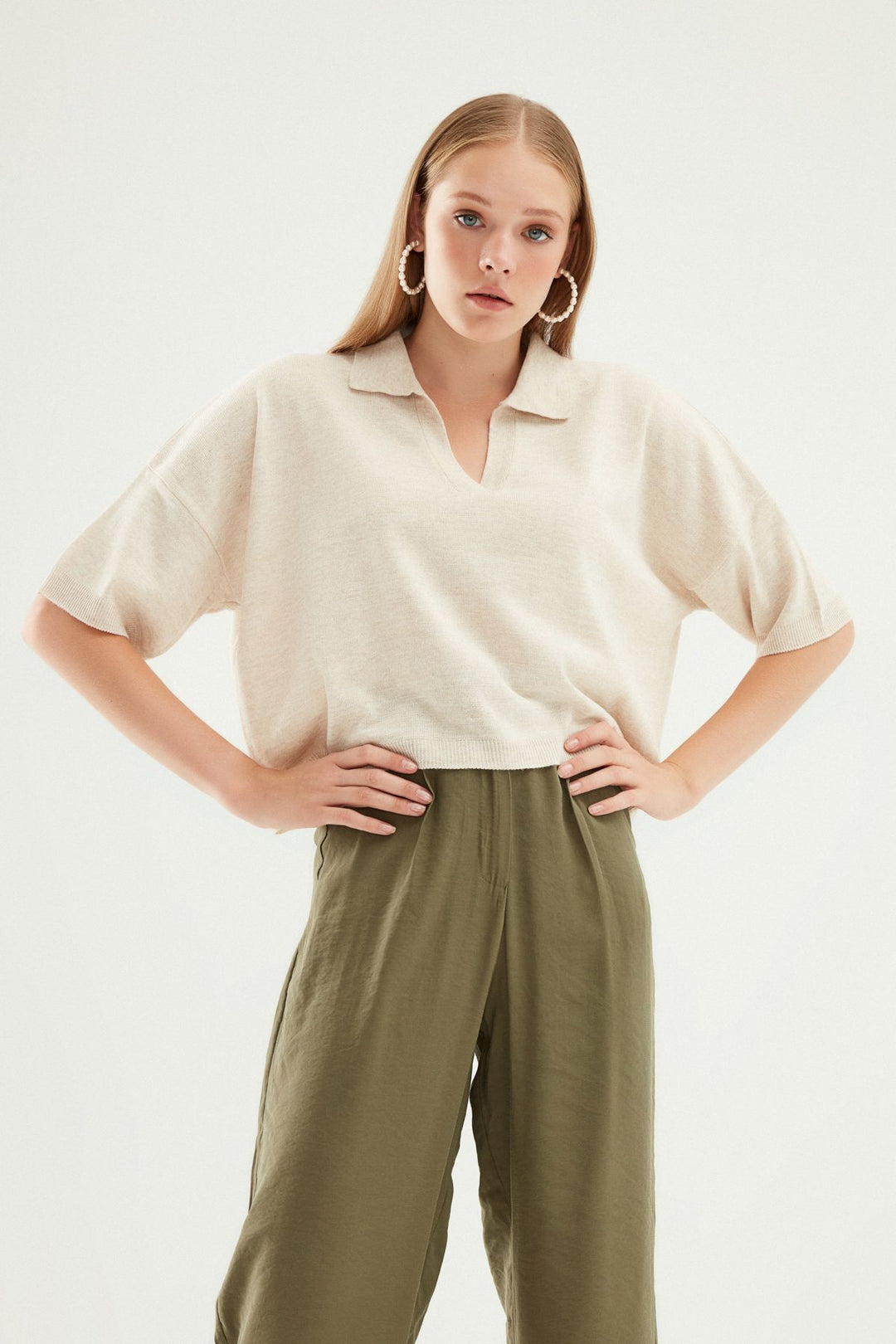 Oversize Polo Collar Knitwear Stone