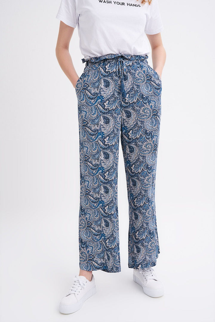 Elastic Waist Wide Leg Trousers Indigo