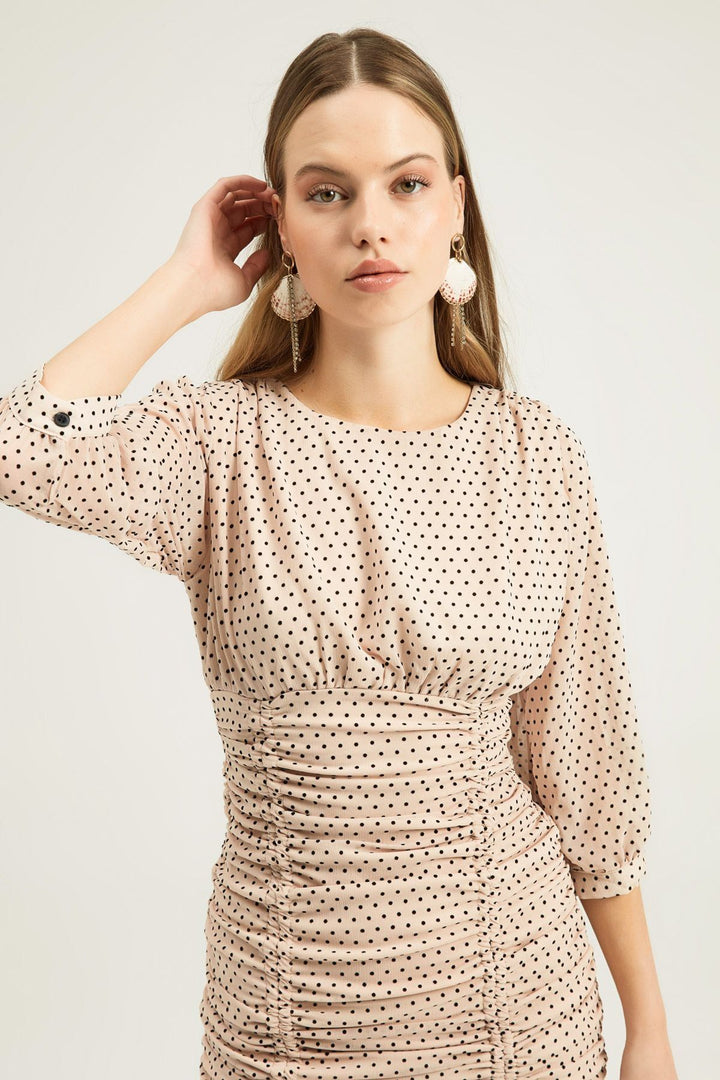 Patterned Pleated Dress Powder