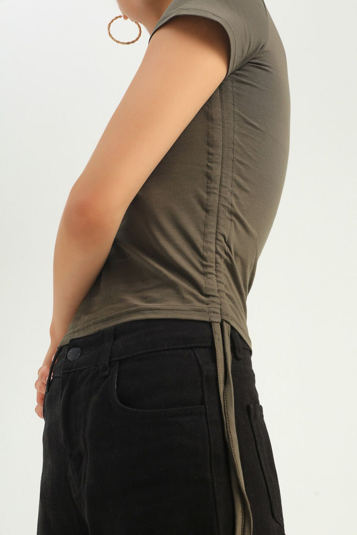 Yanları Büzgülü Basic Tişört Haki