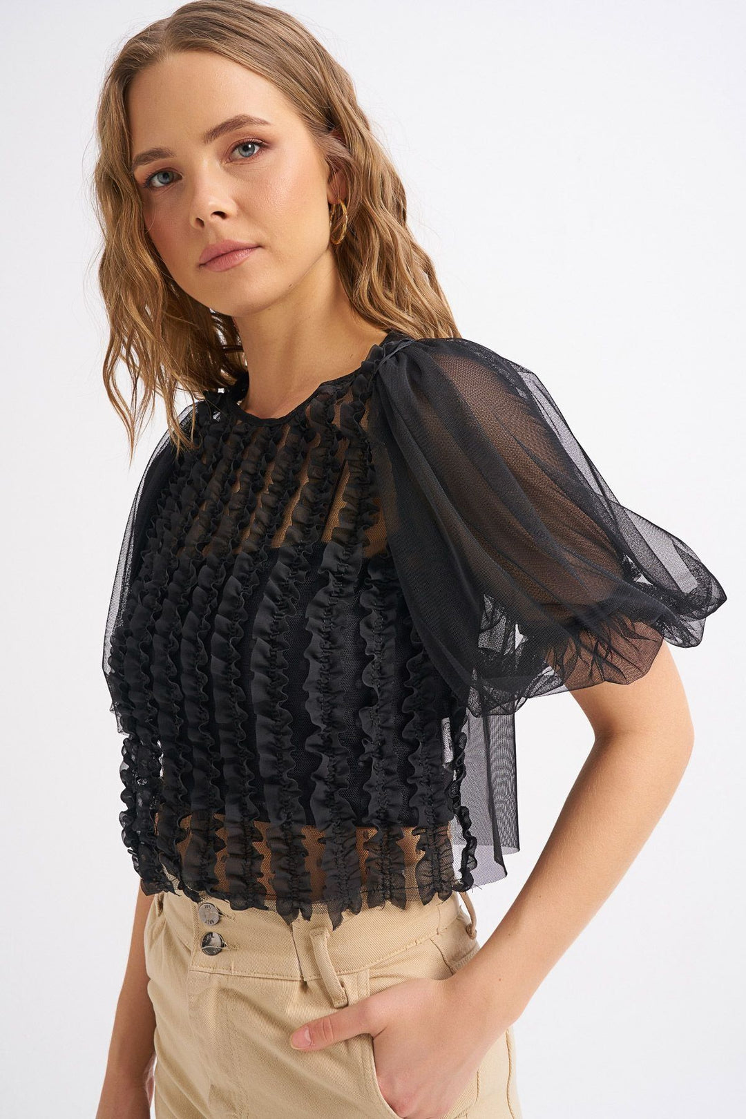 Balloon Sleeve Gippie Tulle Ice Black