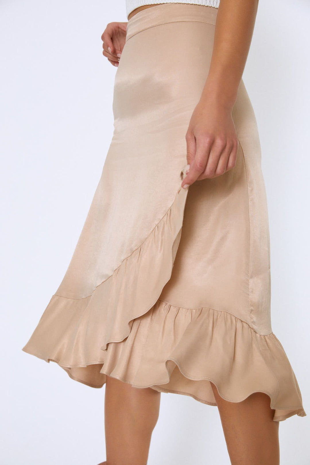 Ruffle Midi Skirt Beige