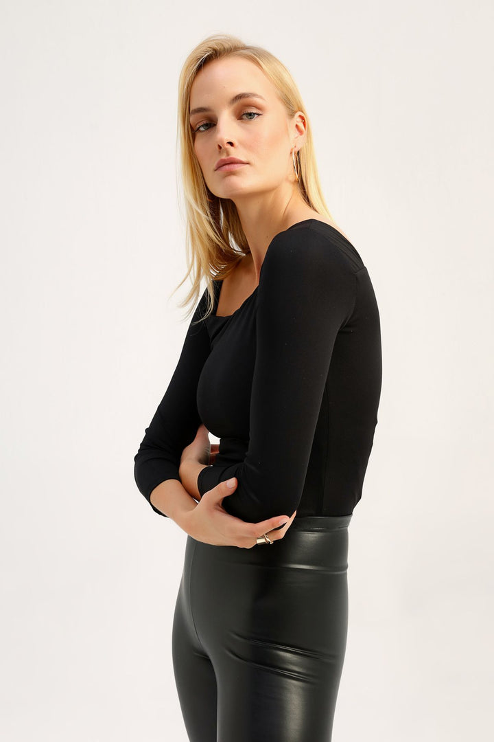 Square Neck Bodysuit Black
