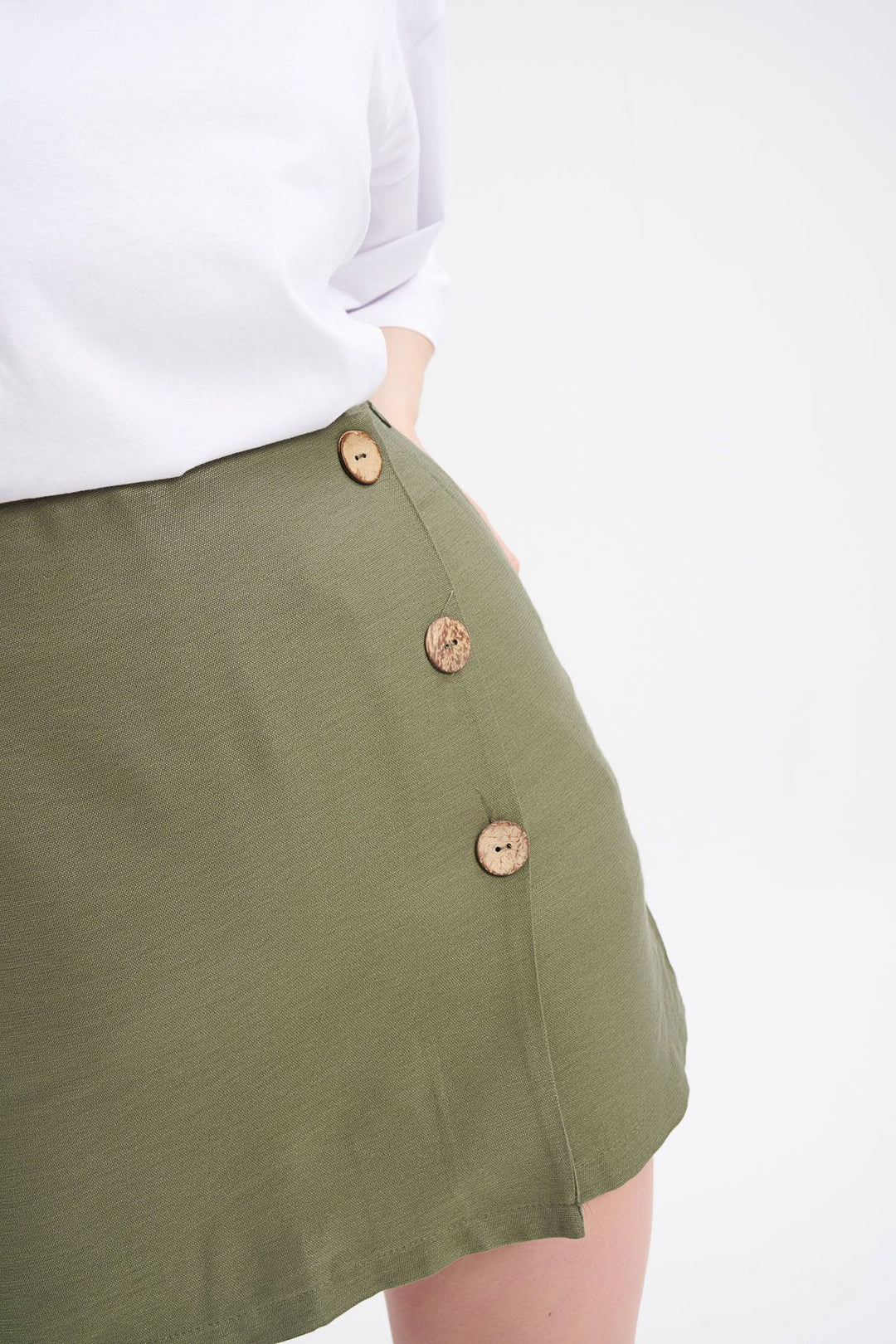 Button Front Skirt Shorts Khaki