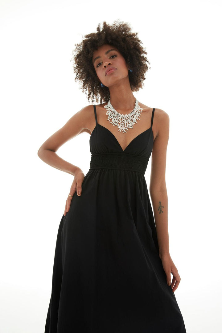 Beli Gipeli Uzun Elbise Siyah