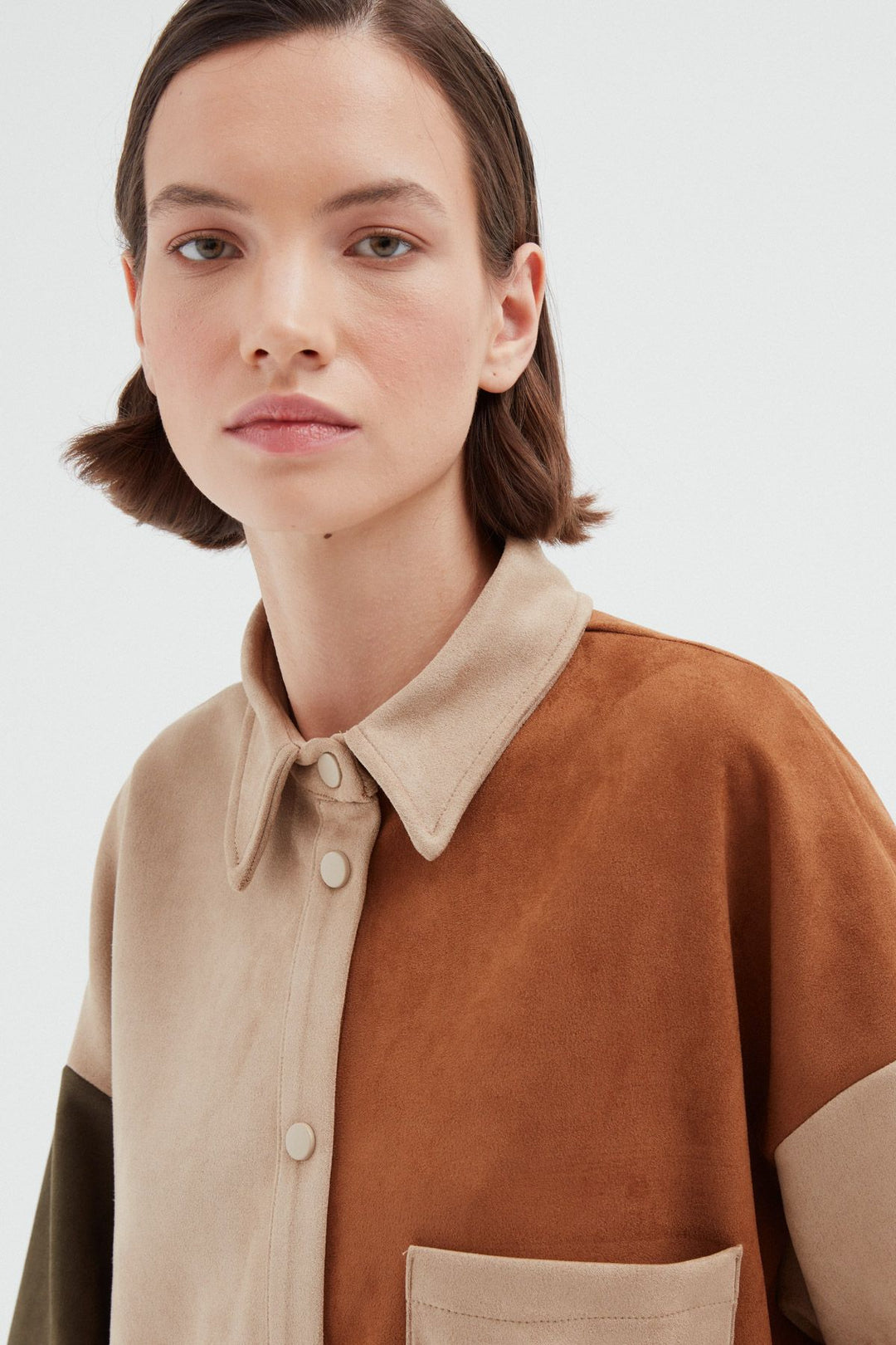 Block Suede Shirt Beige