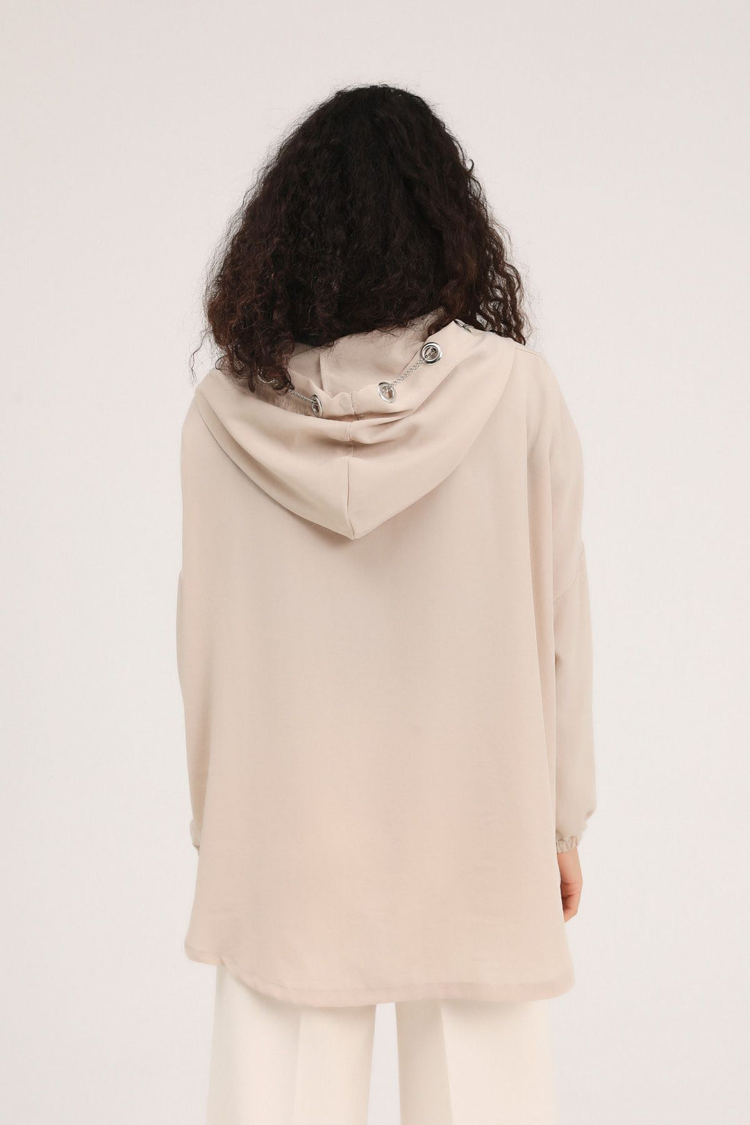 Kapüşonlu Oversize Gömlek Bej