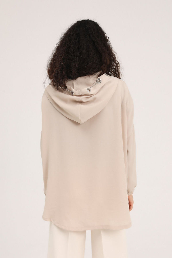 Kapüşonlu Oversize Gömlek Bej