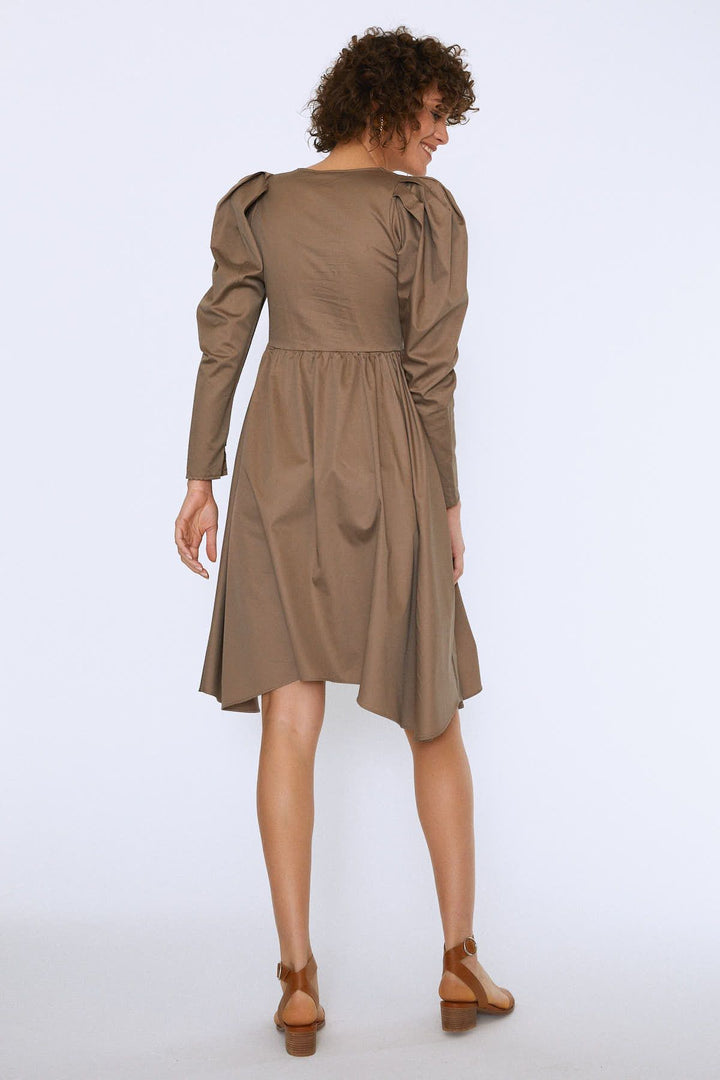 Balloon Sleeve V Neck Midi Dress Earth