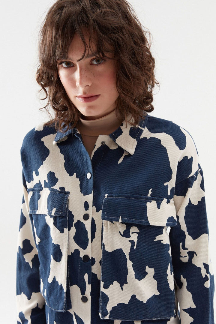 Patterned Gabardine Shirt Indigo