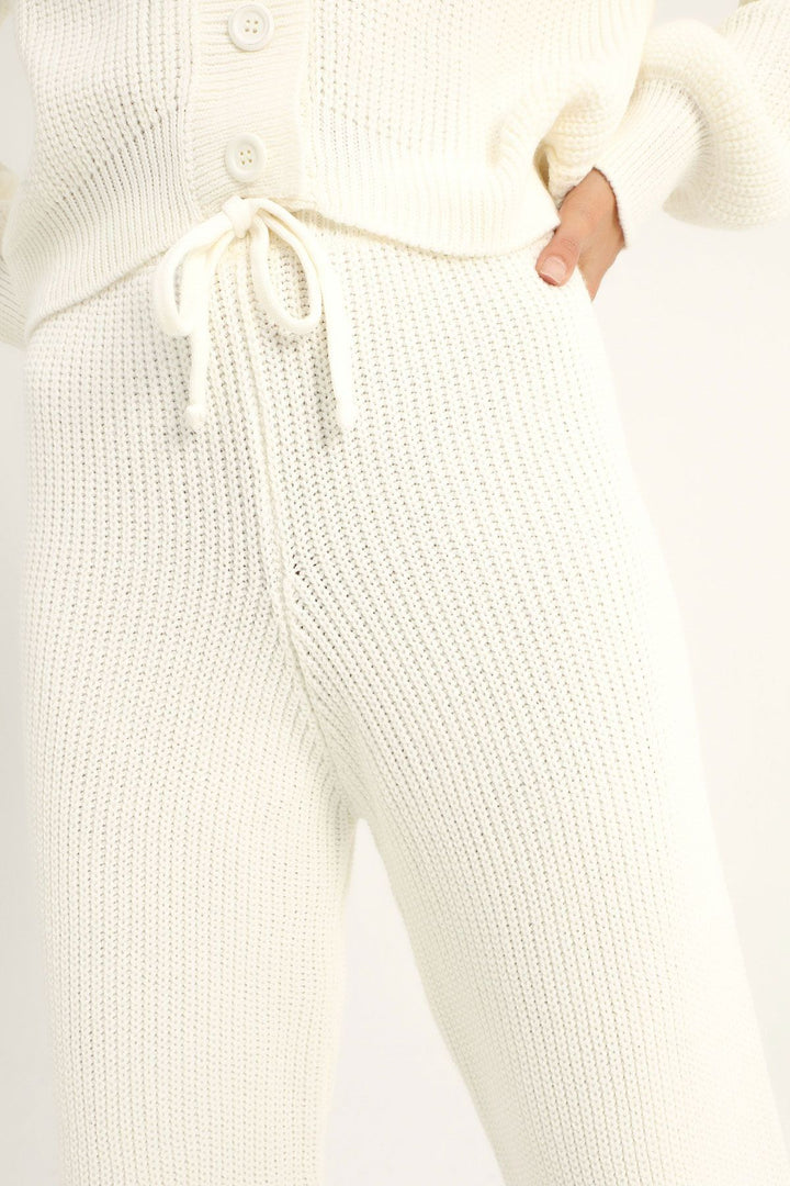 Wide Leg Knitwear Trousers White