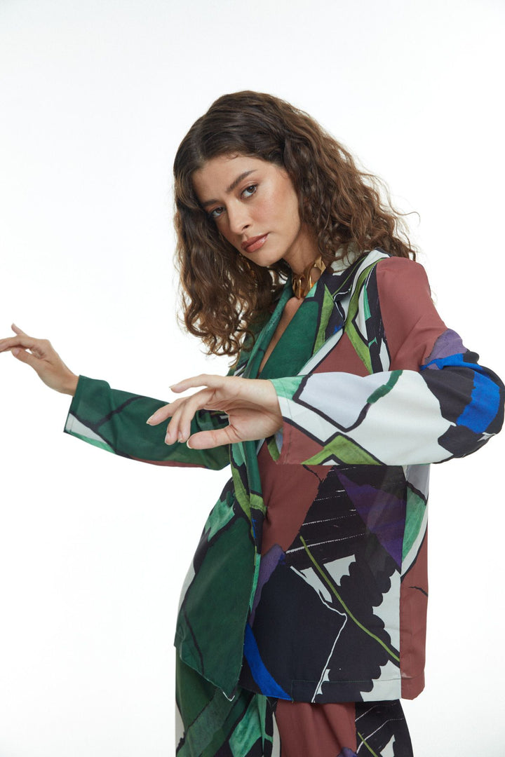 Double Breasted Collar Patterned Shirt Black