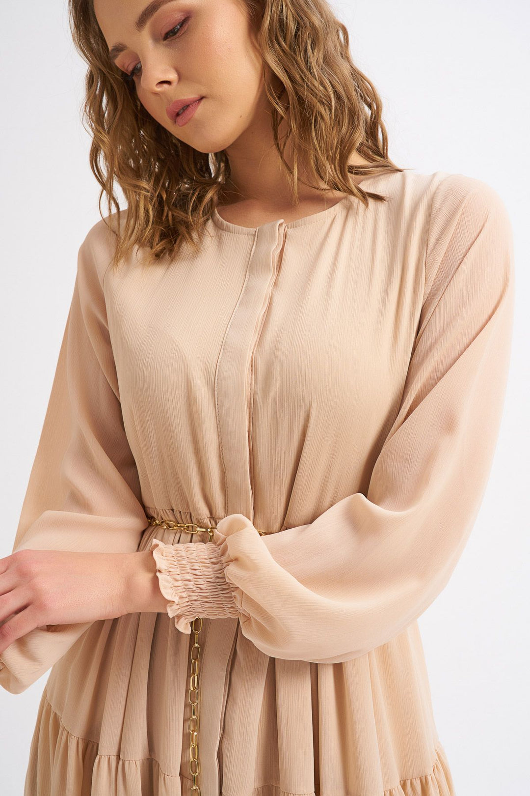 Chain Belt Dress Beige