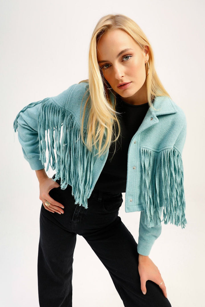 Tasseled Crop Jacket Mint