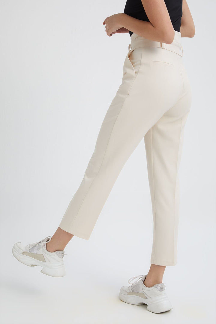 Belted High Waist Casual Trousers Bone