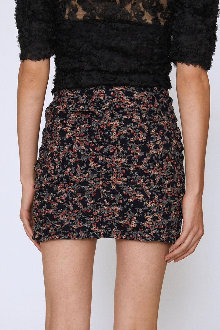 Floral Pattern Pleated Mini Skirt Black