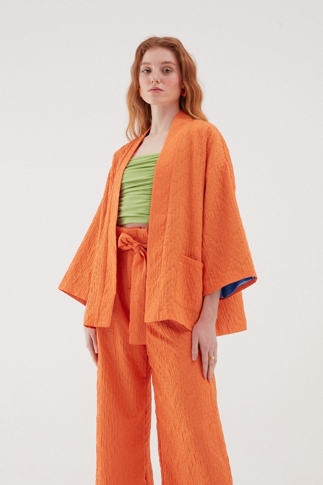 Textured Shawl Collar Jacket Orange