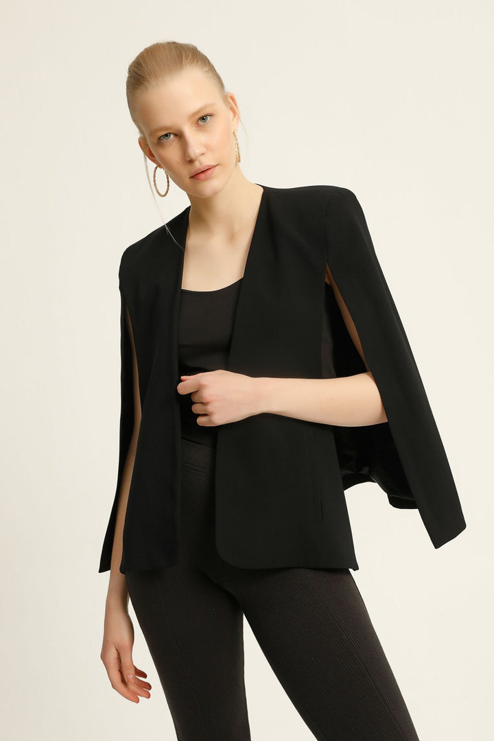Pelerin Kol Blazer Ceket Siyah