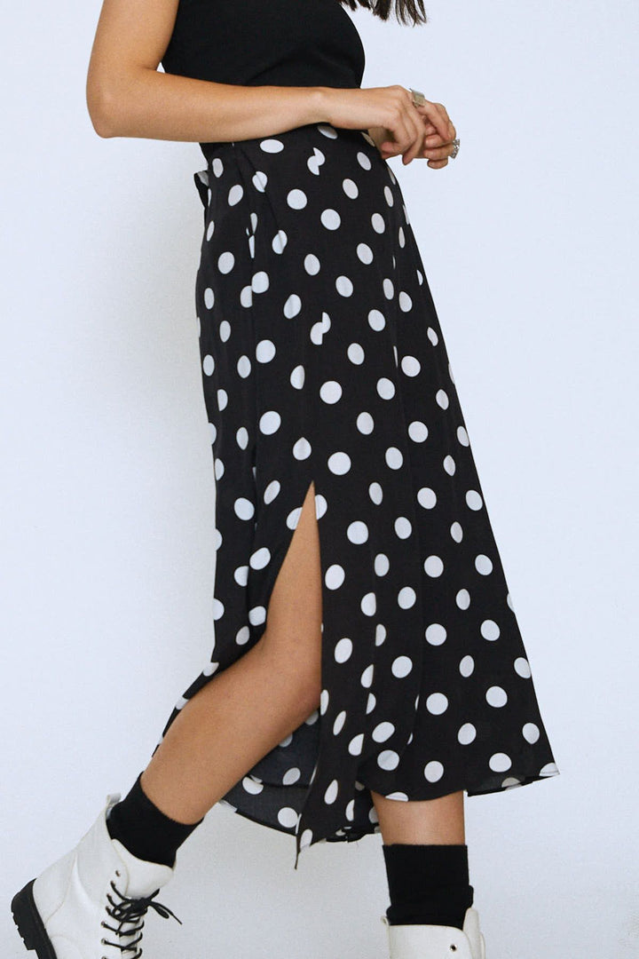 Polka Dot Midi Skirt Black