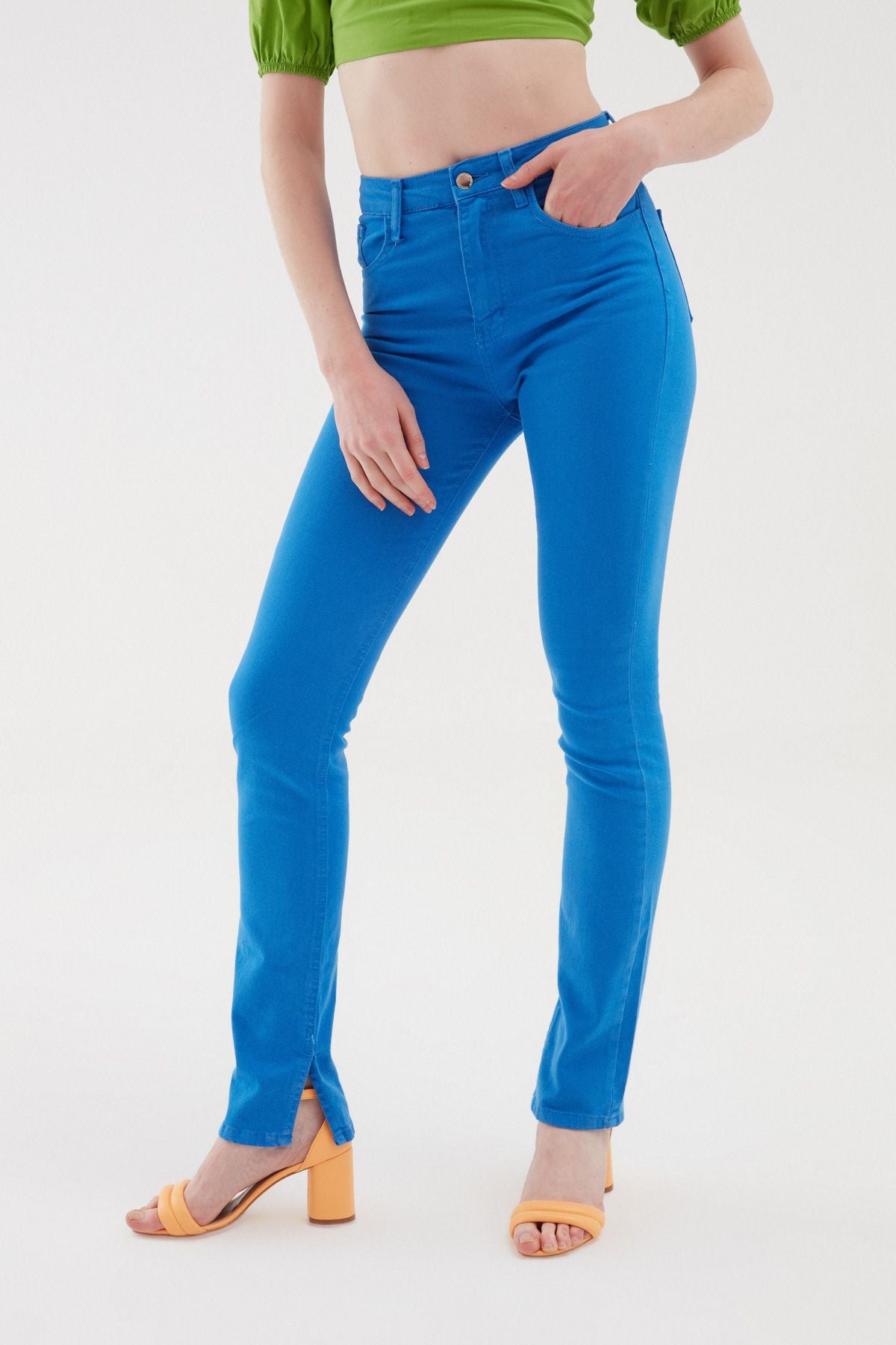 Side Slit Jeans Blue