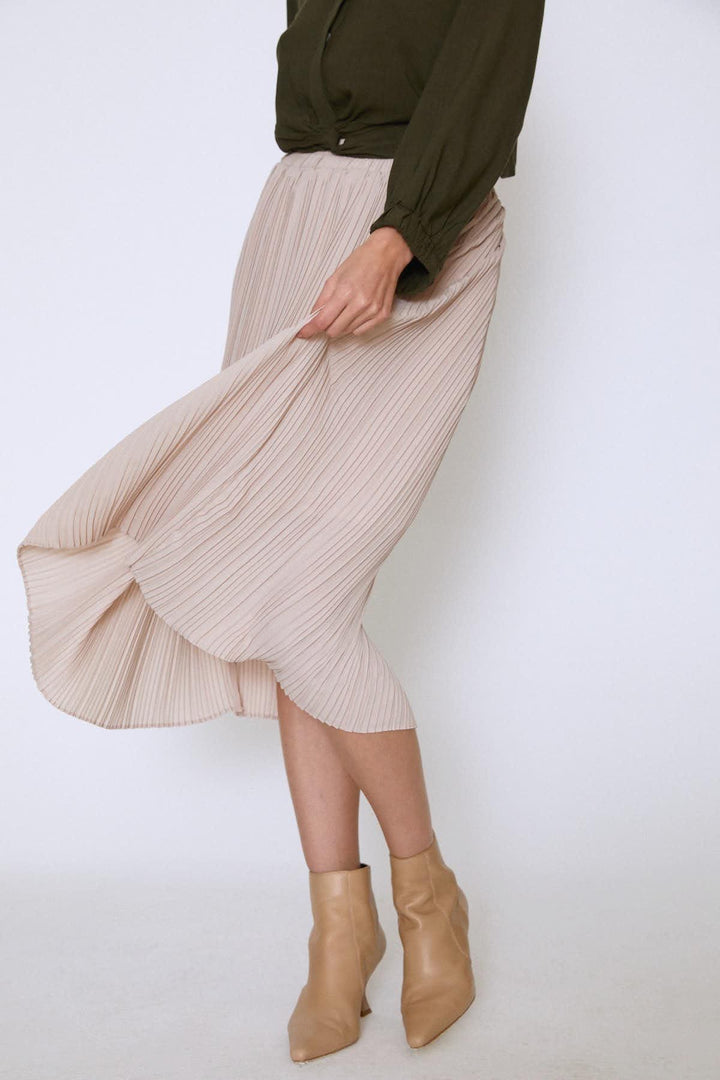 Pleated Midi Skirt Beige
